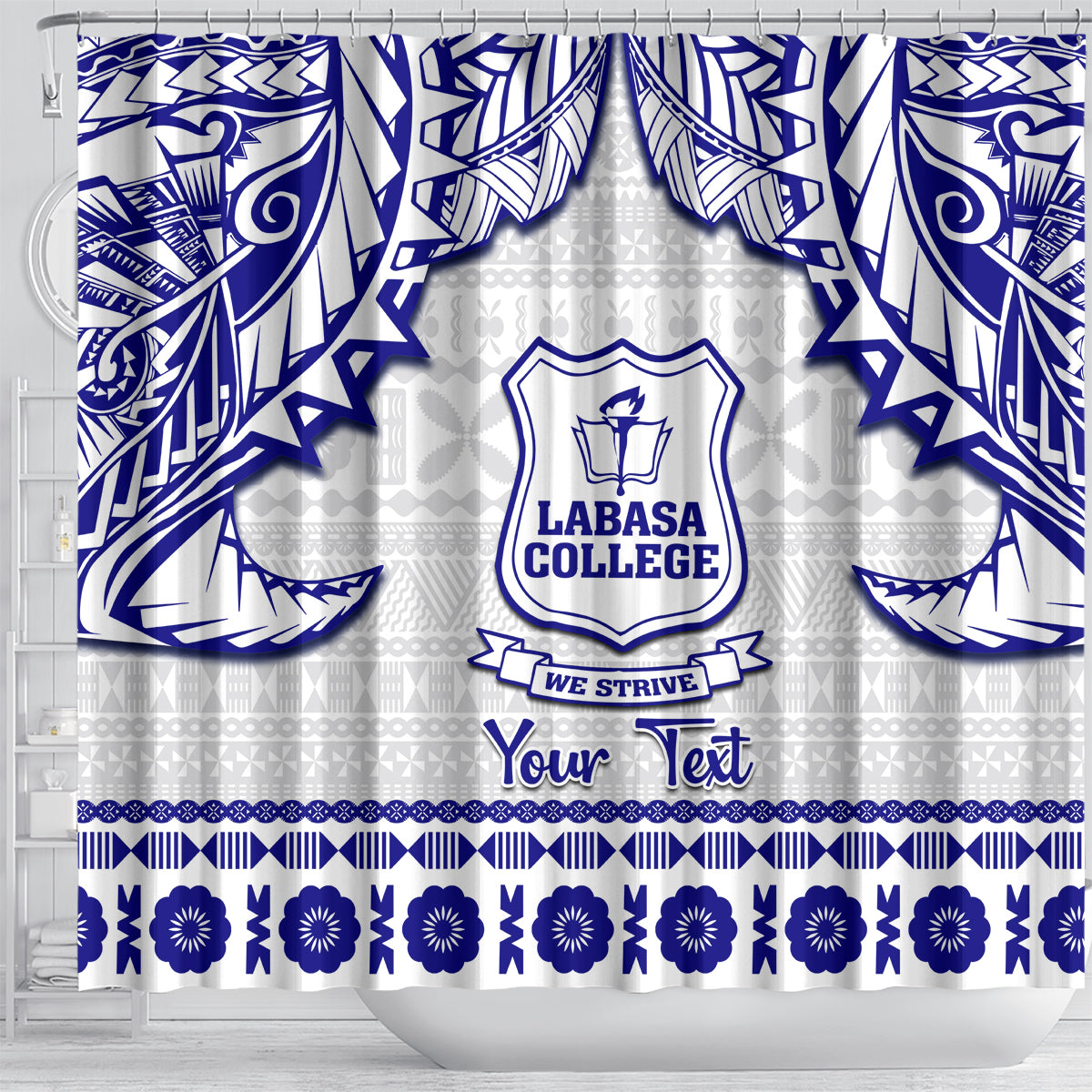 Personalised Fiji Labasa College Shower Curtain Fijian Tapa Pattern LT14 - Polynesian Pride