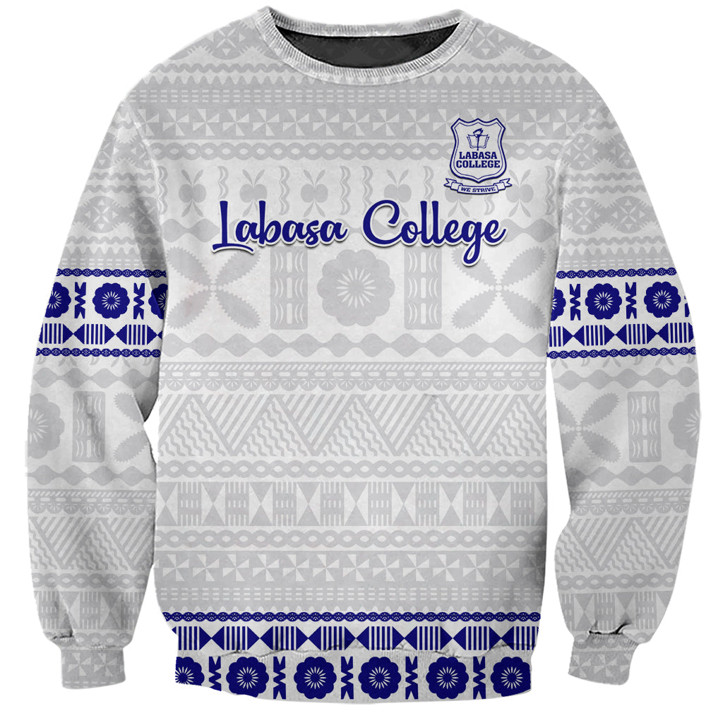 Personalised Fiji Labasa College Sweatshirt Fijian Tapa Pattern LT14 Unisex White - Polynesian Pride