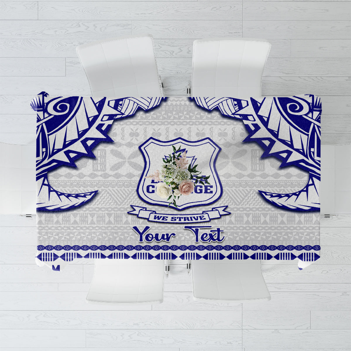 Personalised Fiji Labasa College Tablecloth Fijian Tapa Pattern LT14 White - Polynesian Pride