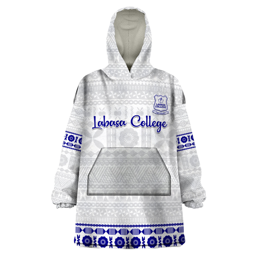 Personalised Fiji Labasa College Wearable Blanket Hoodie Fijian Tapa Pattern LT14 One Size White - Polynesian Pride