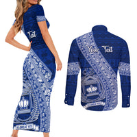 Personalised Fiji Queen Victoria School Couples Matching Short Sleeve Bodycon Dress and Long Sleeve Button Shirt Fijian Tapa Pattern LT14 - Polynesian Pride