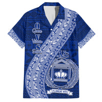 Personalised Fiji Queen Victoria School Family Matching Long Sleeve Bodycon Dress and Hawaiian Shirt Fijian Tapa Pattern LT14 Dad's Shirt - Short Sleeve Blue - Polynesian Pride