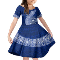 Personalised Fiji Queen Victoria School Family Matching Tank Maxi Dress and Hawaiian Shirt Fijian Tapa Pattern LT14 Daughter's Dress Blue - Polynesian Pride