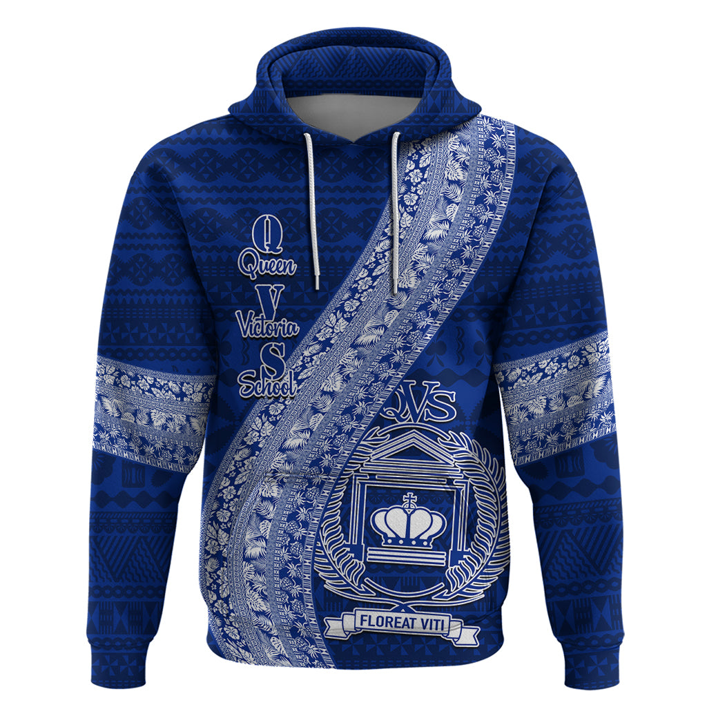 Personalised Fiji Queen Victoria School Hoodie Fijian Tapa Pattern LT14 Blue - Polynesian Pride