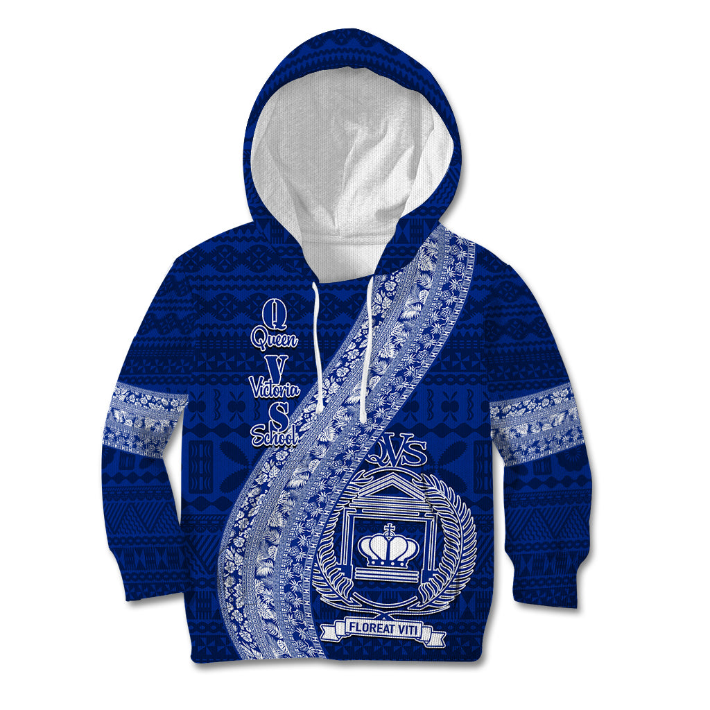 Personalised Fiji Queen Victoria School Kid Hoodie Fijian Tapa Pattern LT14 Hoodie Blue - Polynesian Pride