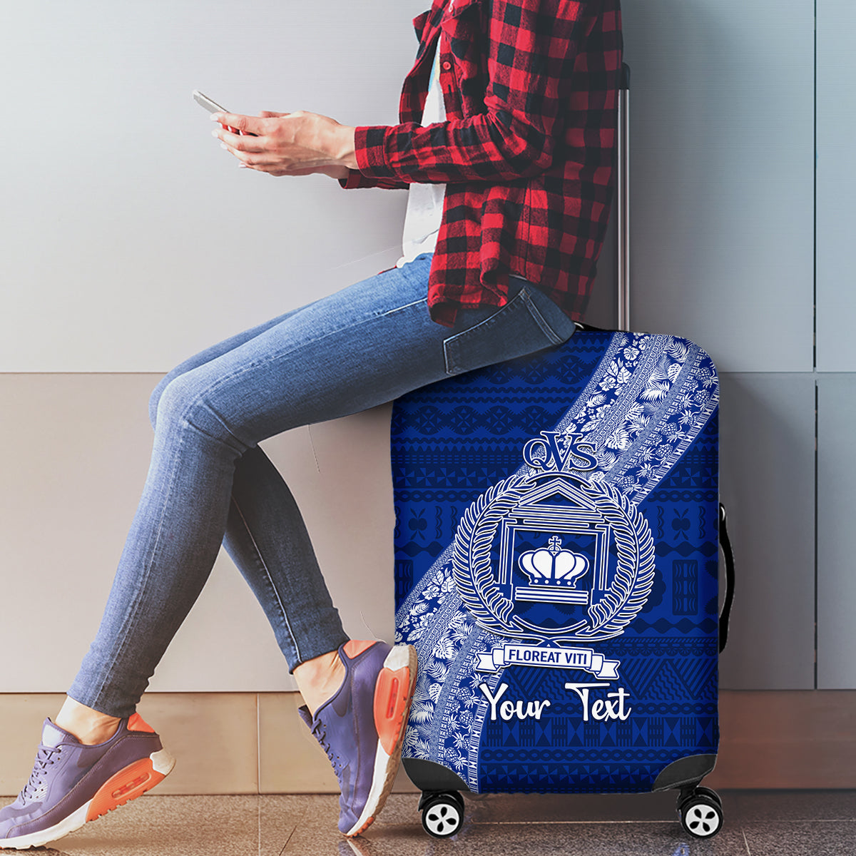 Personalised Fiji Queen Victoria School Luggage Cover Fijian Tapa Pattern LT14 - Polynesian Pride