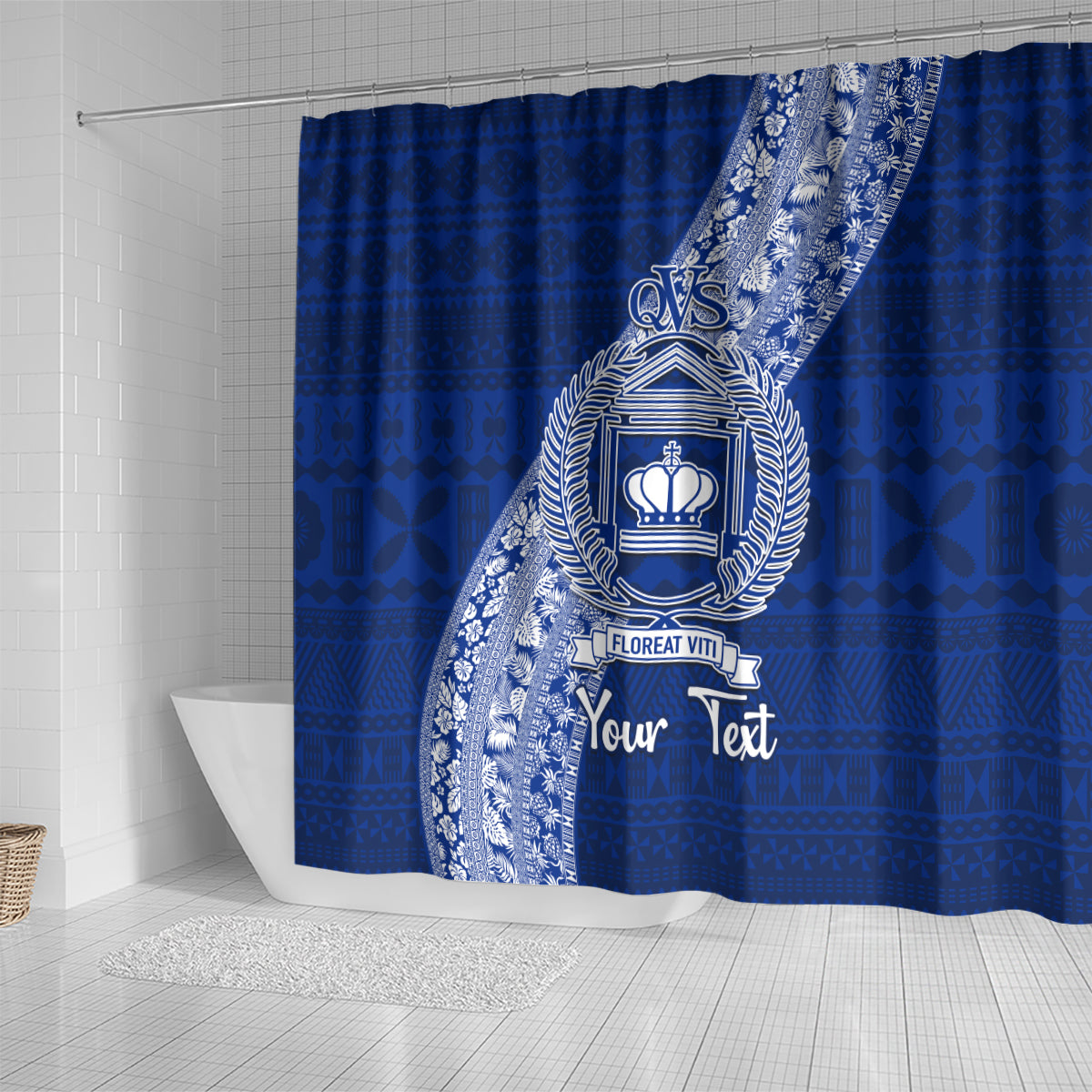 Personalised Fiji Queen Victoria School Shower Curtain Fijian Tapa Pattern LT14 - Polynesian Pride