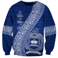 Personalised Fiji Queen Victoria School Sweatshirt Fijian Tapa Pattern LT14 Unisex Blue - Polynesian Pride