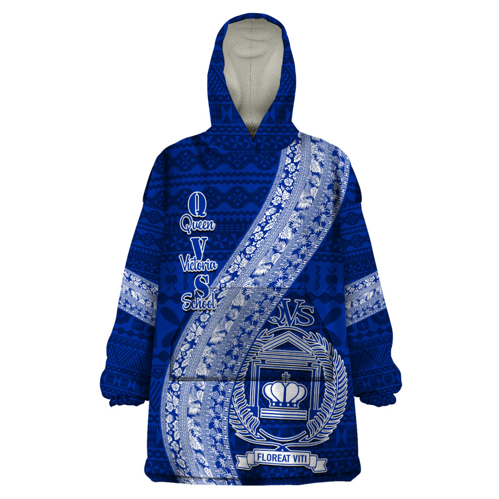 Personalised Fiji Queen Victoria School Wearable Blanket Hoodie Fijian Tapa Pattern LT14 One Size Blue - Polynesian Pride