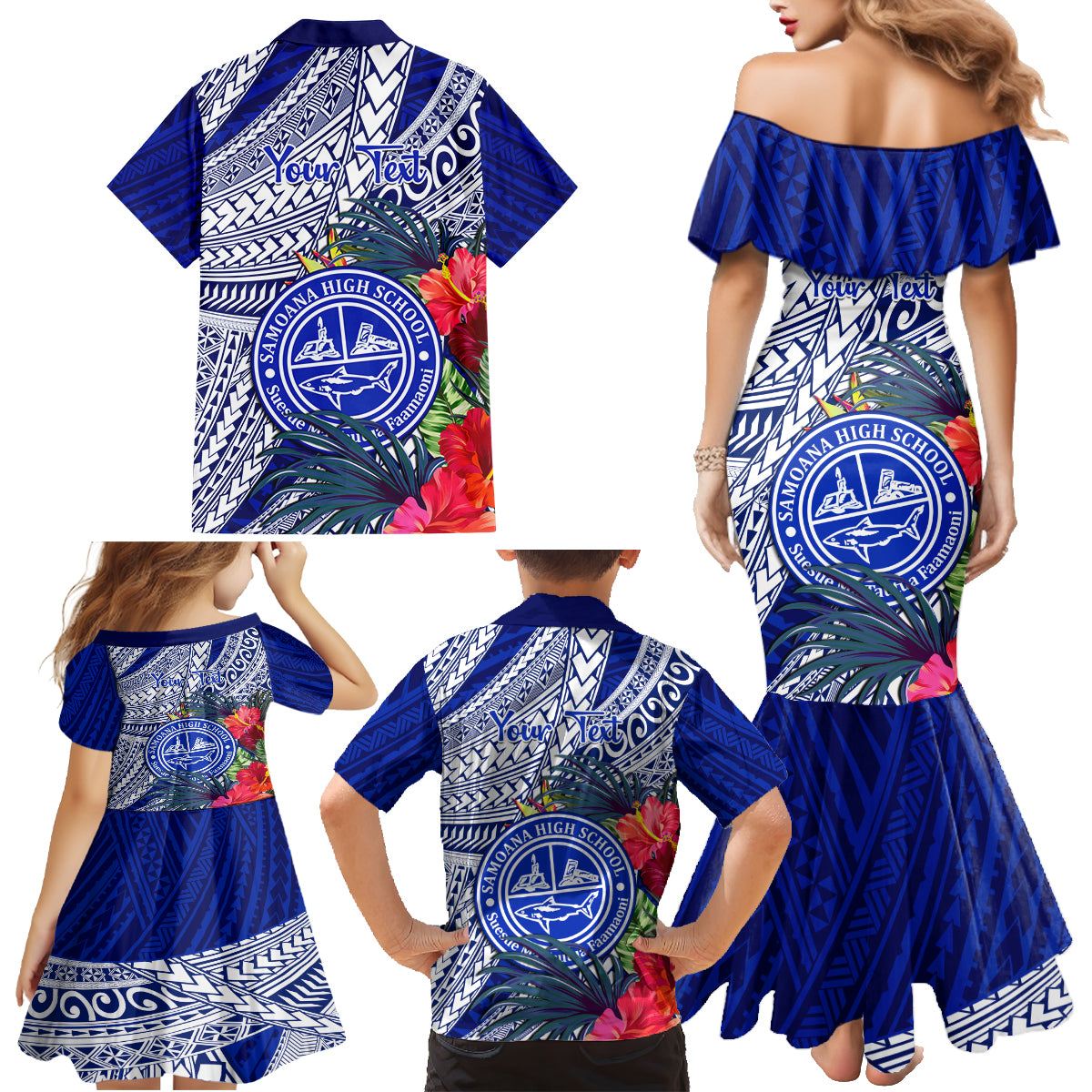Personalised Samoana High School Family Matching Mermaid Dress and Hawaiian Shirt American Samoa Schools Polynesian Tropical Flowers LT14 - Polynesian Pride