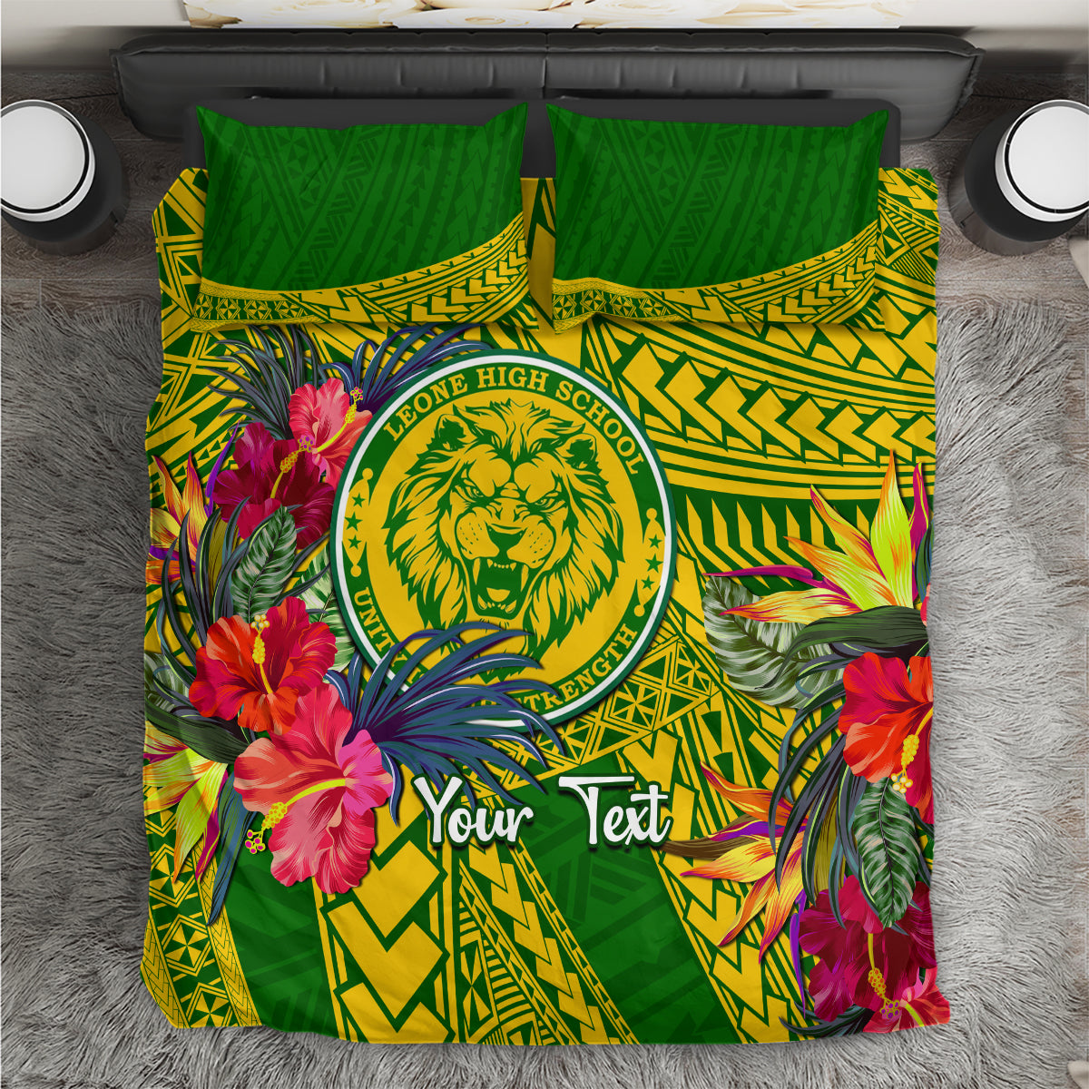 Personalised Leone High School Bedding Set American Samoa Schools Polynesian Tropical Flowers LT14 Green - Polynesian Pride