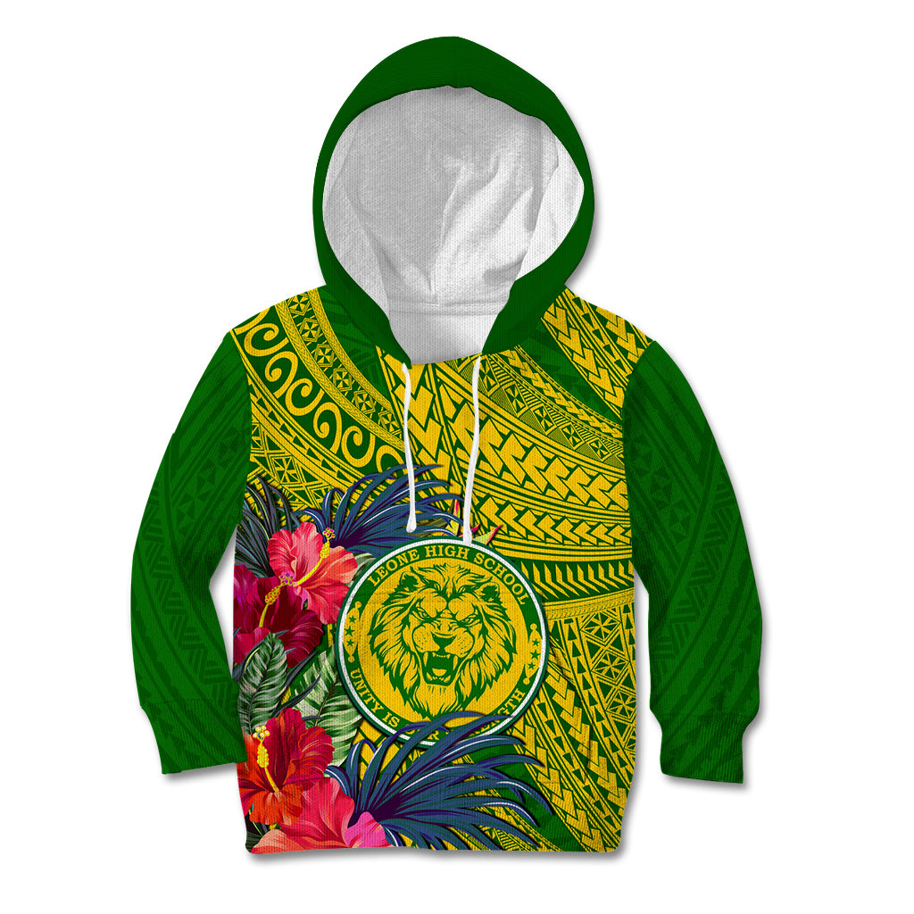 Personalised Leone High School Kid Hoodie American Samoa Schools Polynesian Tropical Flowers LT14 Hoodie Green - Polynesian Pride