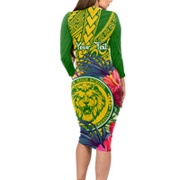Personalised Leone High School Long Sleeve Bodycon Dress American Samoa Schools Polynesian Tropical Flowers LT14 - Polynesian Pride