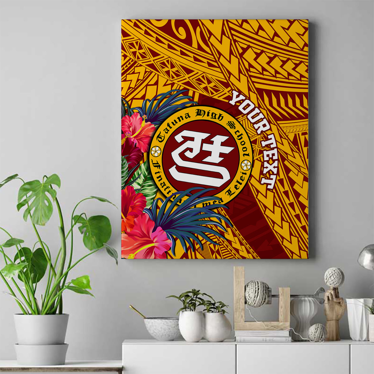 Personalised Tafuna High School Canvas Wall Art American Samoa Schools Polynesian Tropical Flowers LT14 Maroon - Polynesian Pride