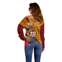 Personalised Tafuna High School Off Shoulder Sweater American Samoa Schools Polynesian Tropical Flowers LT14 - Polynesian Pride