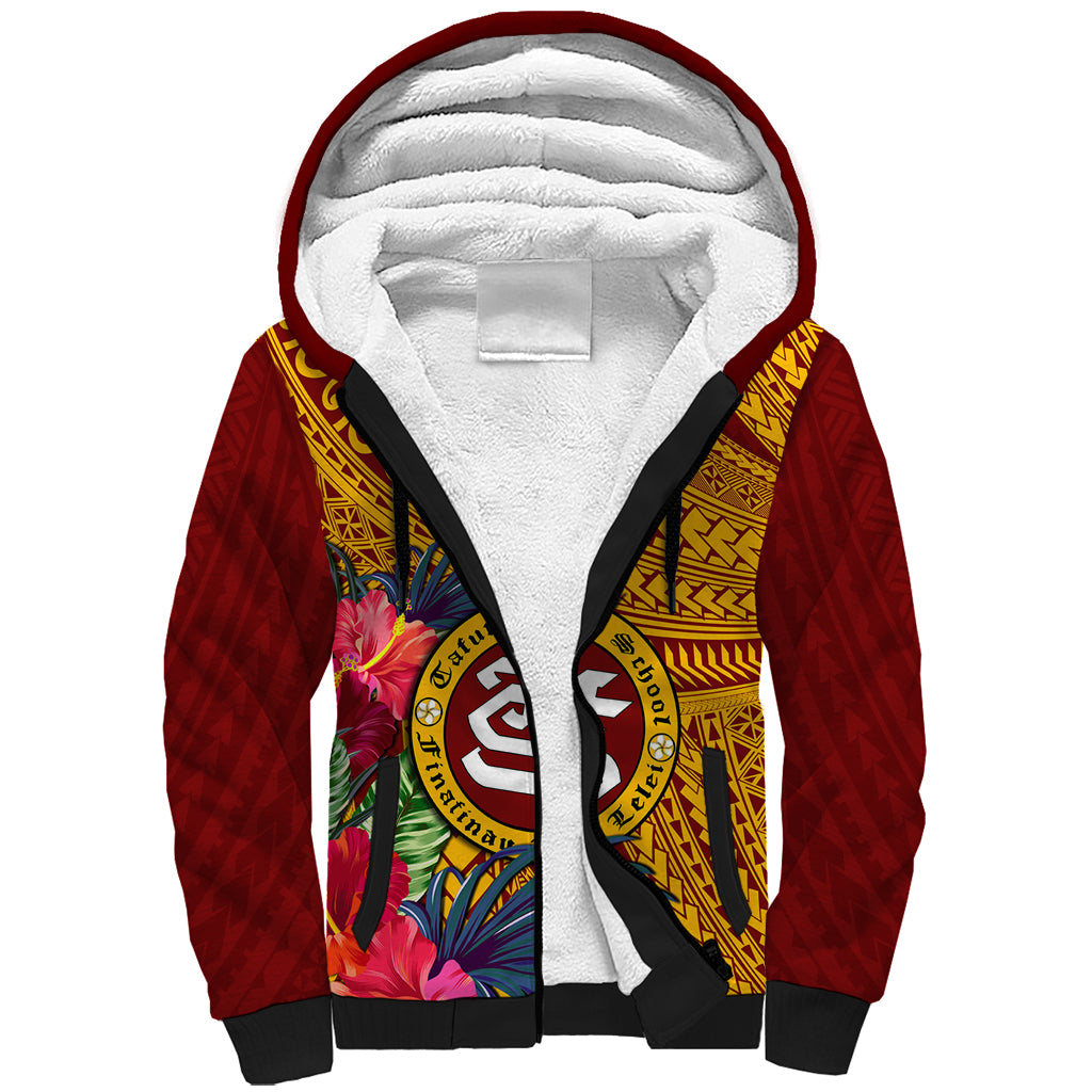 Personalised Tafuna High School Sherpa Hoodie American Samoa Schools Polynesian Tropical Flowers LT14 Unisex Maroon - Polynesian Pride