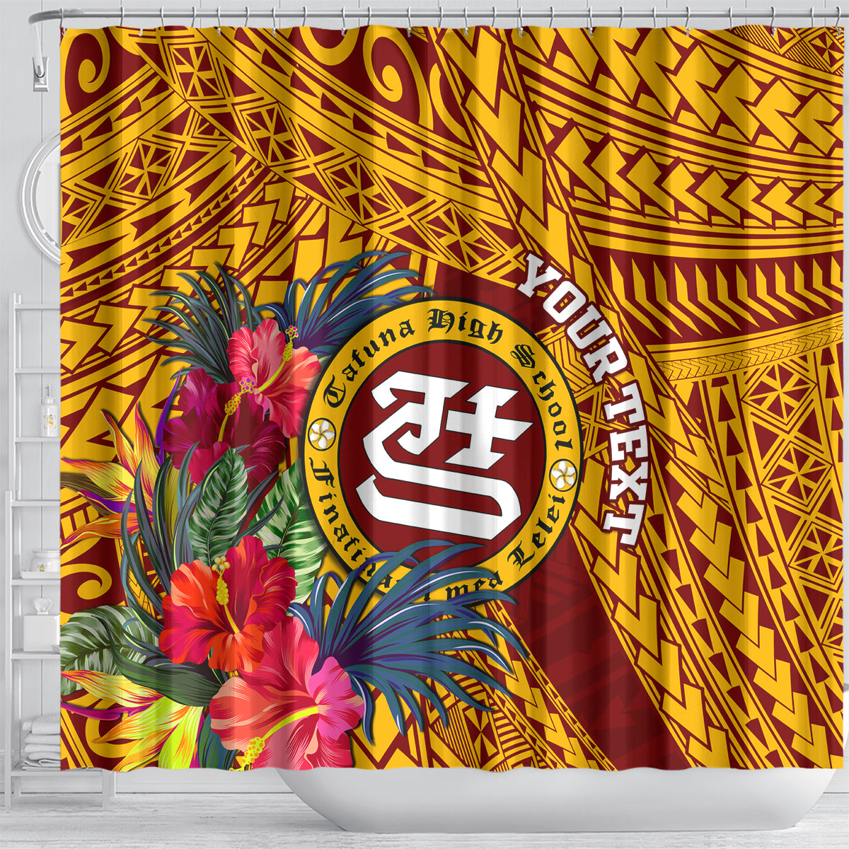Personalised Tafuna High School Shower Curtain American Samoa Schools Polynesian Tropical Flowers LT14 - Polynesian Pride