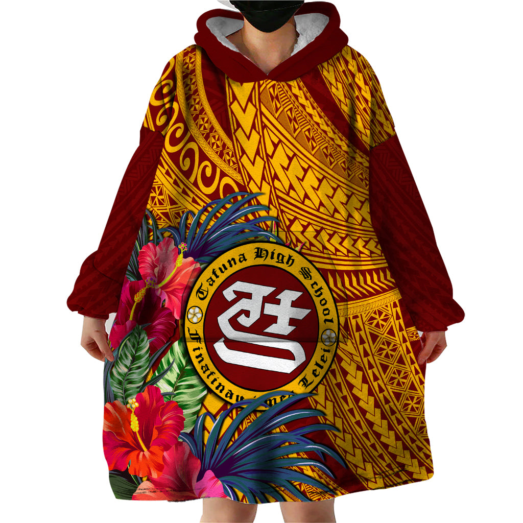 Personalised Tafuna High School Wearable Blanket Hoodie American Samoa Schools Polynesian Tropical Flowers LT14 - Polynesian Pride