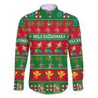 Personalised Hawaii Christmas Family Matching Off Shoulder Short Dress and Hawaiian Shirt Mele Kalikimaka LT14 Dad's Shirt - Long Sleeve Green - Polynesian Pride