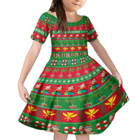 Personalised Hawaii Christmas Family Matching Tank Maxi Dress and Hawaiian Shirt Mele Kalikimaka LT14 Daughter's Dress Green - Polynesian Pride