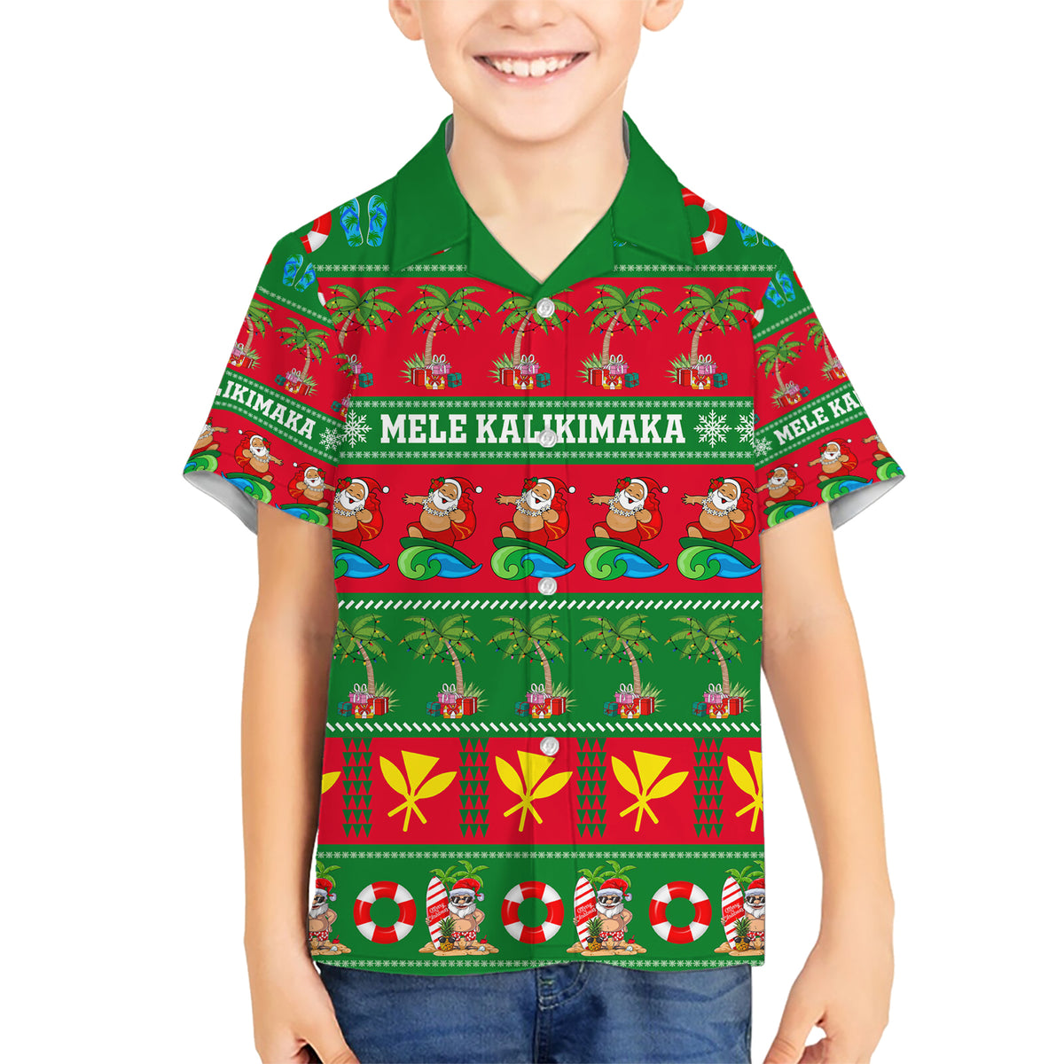 Personalised Hawaii Christmas Kid Hawaiian Shirt Mele Kalikimaka LT14 Kid Green - Polynesian Pride