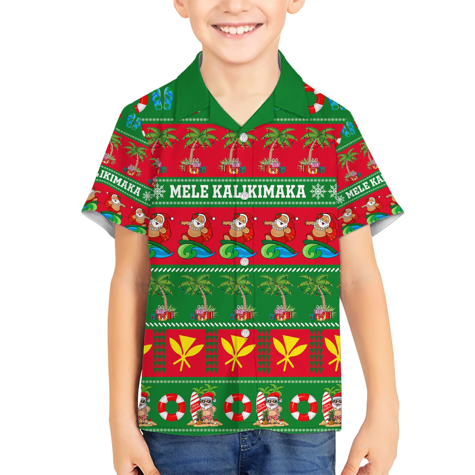 Personalised Hawaii Christmas Kid Hawaiian Shirt Mele Kalikimaka LT14 Kid Green - Polynesian Pride