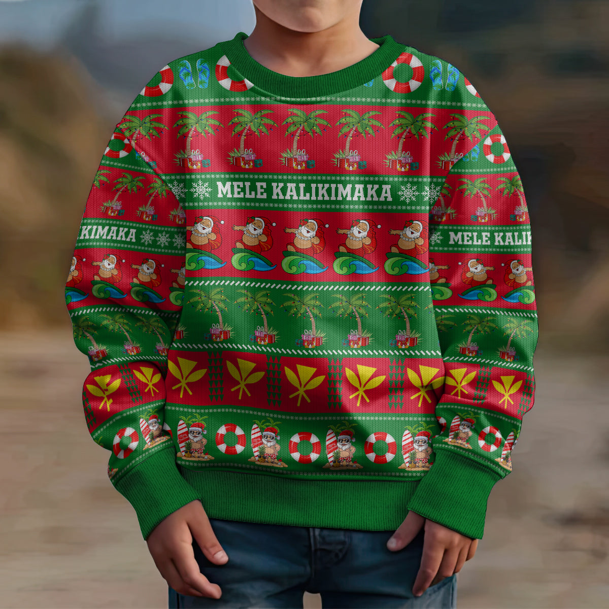 Personalised Hawaii Christmas Kid Ugly Christmas Sweater Mele Kalikimaka LT14 - Polynesian Pride