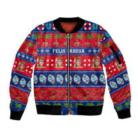 Personalised Guam Christmas Sleeve Zip Bomber Jacket Felis Pasgua LT14 Unisex Blue - Polynesian Pride