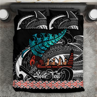 Personalised New Zealand Waka Bedding Set Aotearoa Maori Silver Fern Pattern LT14 Black - Polynesian Pride