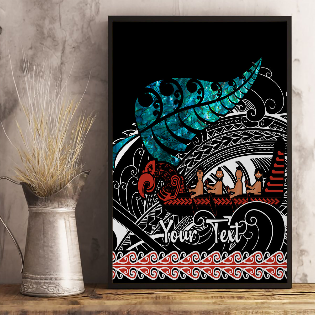 Personalised New Zealand Waka Canvas Wall Art Aotearoa Maori Silver Fern Pattern LT14 - Polynesian Pride
