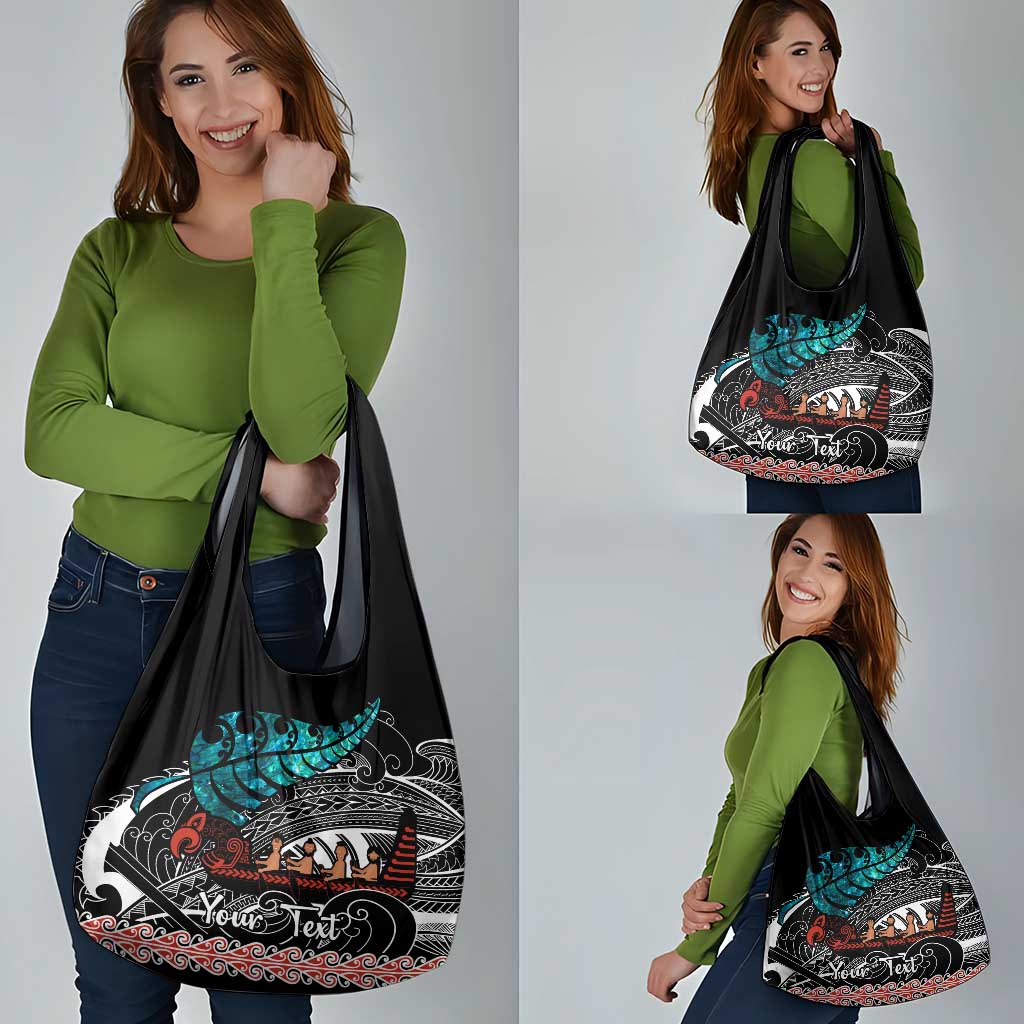 Personalised New Zealand Waka Grocery Bag Aotearoa Maori Silver Fern Pattern