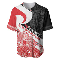 Toitu Te Tiriti Me Te Whakaputanga Baseball Jersey Maori Wahaika With Haka Face LT14 Red - Polynesian Pride