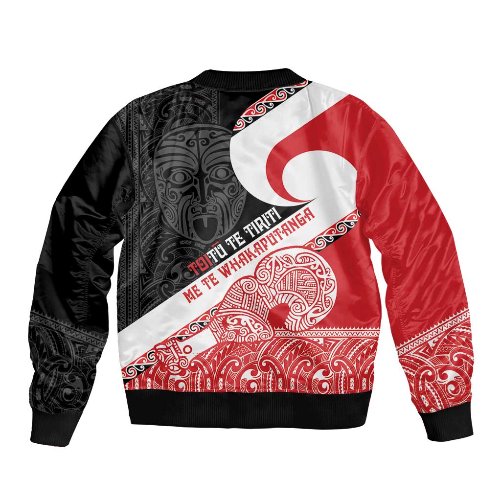 Toitu Te Tiriti Me Te Whakaputanga Bomber Jacket Maori Wahaika With Haka Face