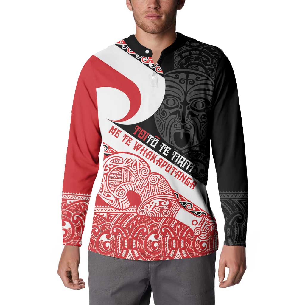 Toitu Te Tiriti Me Te Whakaputanga Button Sweatshirt Maori Wahaika With Haka Face