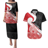 Toitu Te Tiriti Me Te Whakaputanga Couples Matching Puletasi and Hawaiian Shirt Maori Wahaika With Haka Face