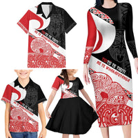 Toitu Te Tiriti Me Te Whakaputanga Family Matching Long Sleeve Bodycon Dress and Hawaiian Shirt Maori Wahaika With Haka Face LT14 - Polynesian Pride