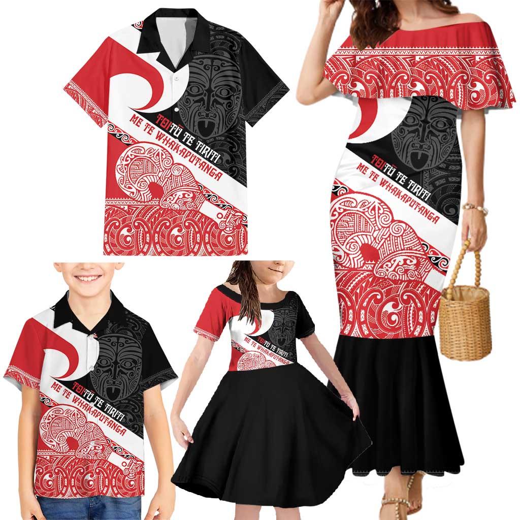 Toitu Te Tiriti Me Te Whakaputanga Family Matching Mermaid Dress and Hawaiian Shirt Maori Wahaika With Haka Face LT14 - Polynesian Pride