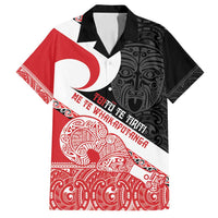 Toitu Te Tiriti Me Te Whakaputanga Family Matching Off Shoulder Maxi Dress and Hawaiian Shirt Maori Wahaika With Haka Face LT14 Dad's Shirt - Short Sleeve Red - Polynesian Pride