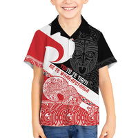 Toitu Te Tiriti Me Te Whakaputanga Family Matching Off Shoulder Maxi Dress and Hawaiian Shirt Maori Wahaika With Haka Face LT14 Son's Shirt Red - Polynesian Pride