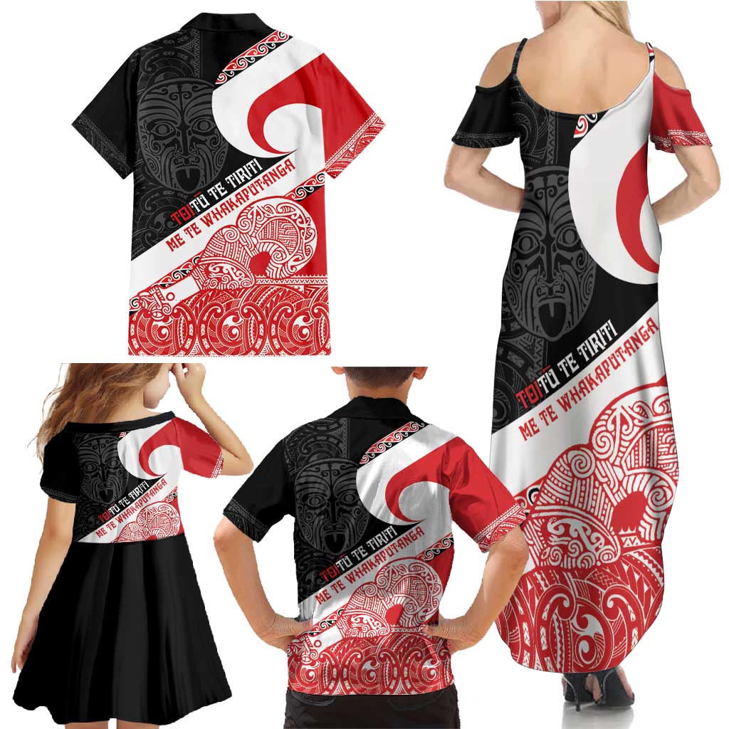 Toitu Te Tiriti Me Te Whakaputanga Family Matching Summer Maxi Dress and Hawaiian Shirt Maori Wahaika With Haka Face LT14 - Polynesian Pride