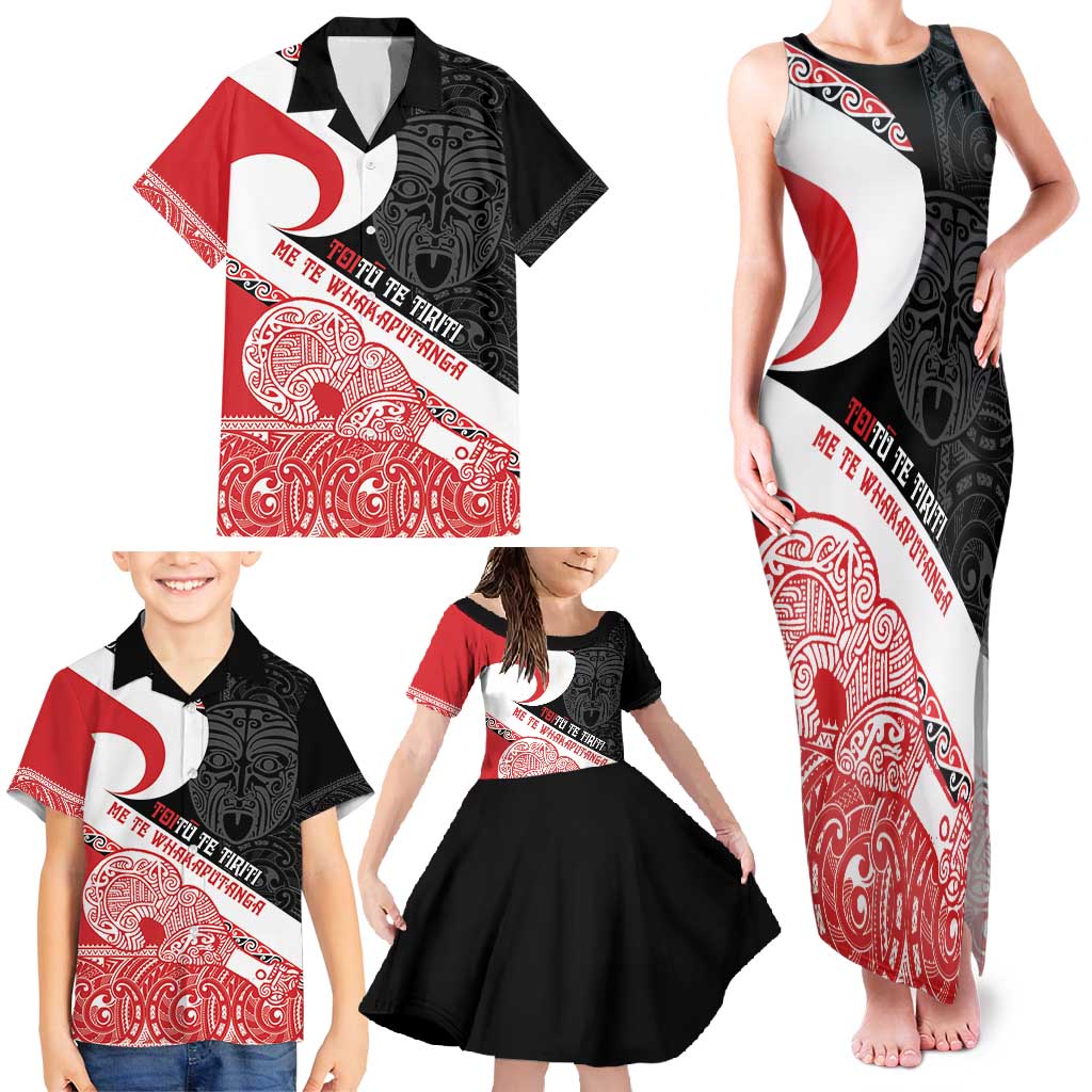 Toitu Te Tiriti Me Te Whakaputanga Family Matching Tank Maxi Dress and Hawaiian Shirt Maori Wahaika With Haka Face LT14 - Polynesian Pride