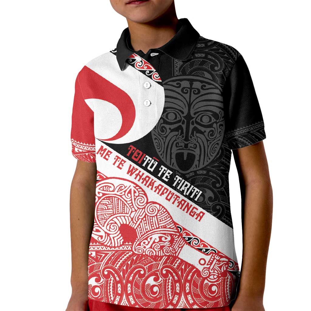 Toitu Te Tiriti Me Te Whakaputanga Kid Polo Shirt Maori Wahaika With Haka Face LT14 Kid Red - Polynesian Pride