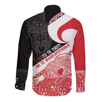 Toitu Te Tiriti Me Te Whakaputanga Long Sleeve Button Shirt Maori Wahaika With Haka Face LT14 - Polynesian Pride