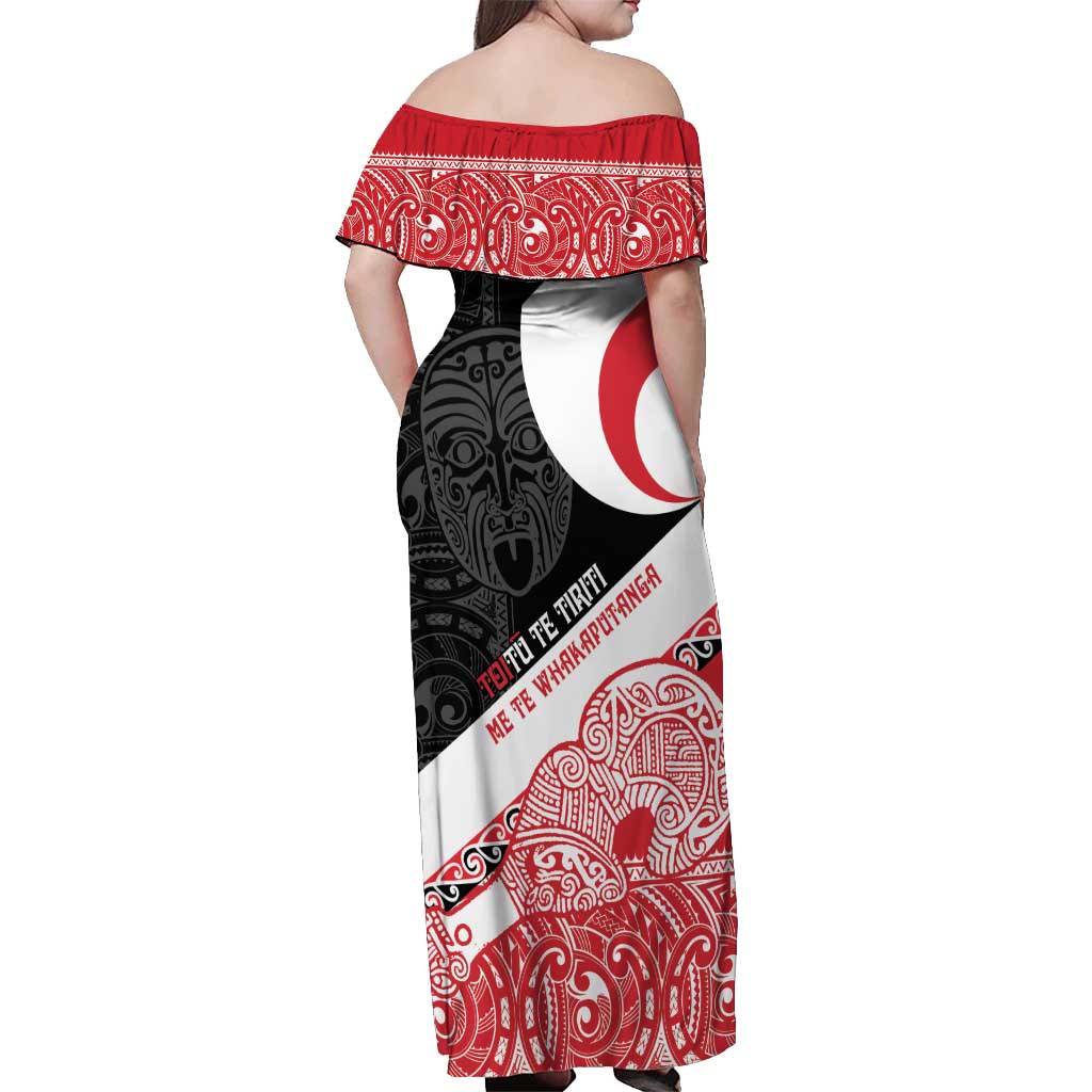 Toitu Te Tiriti Me Te Whakaputanga Off Shoulder Maxi Dress Maori Wahaika With Haka Face LT14 - Polynesian Pride