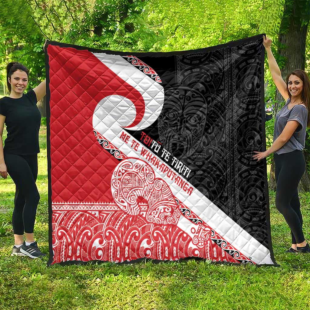 Toitu Te Tiriti Me Te Whakaputanga Quilt Maori Wahaika With Haka Face LT14 - Polynesian Pride
