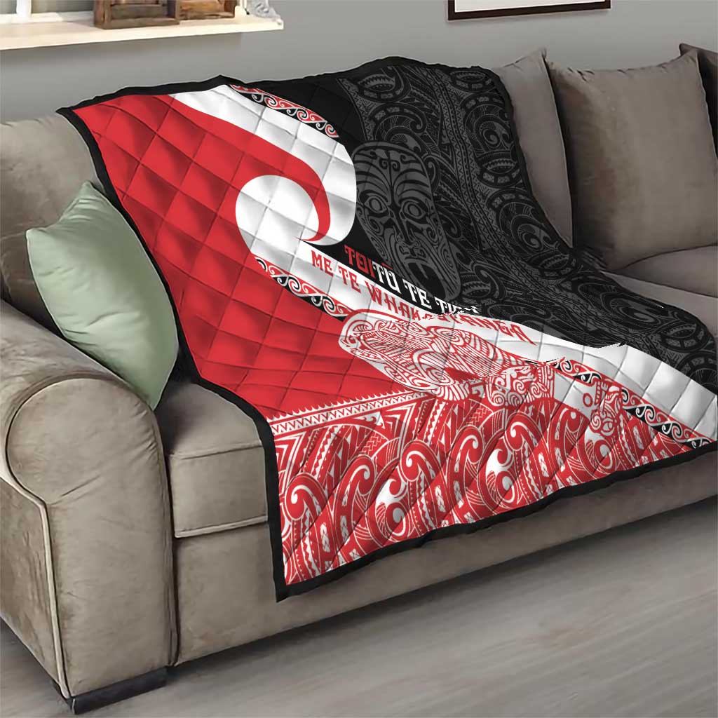 Toitu Te Tiriti Me Te Whakaputanga Quilt Maori Wahaika With Haka Face LT14 - Polynesian Pride