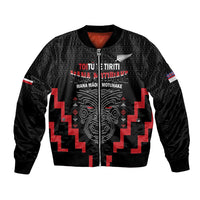 Personalised Toitu Te Tiriti Mana Maori Motuhake Bomber Jacket Aotearoa Haka Face Mix Poutama Art