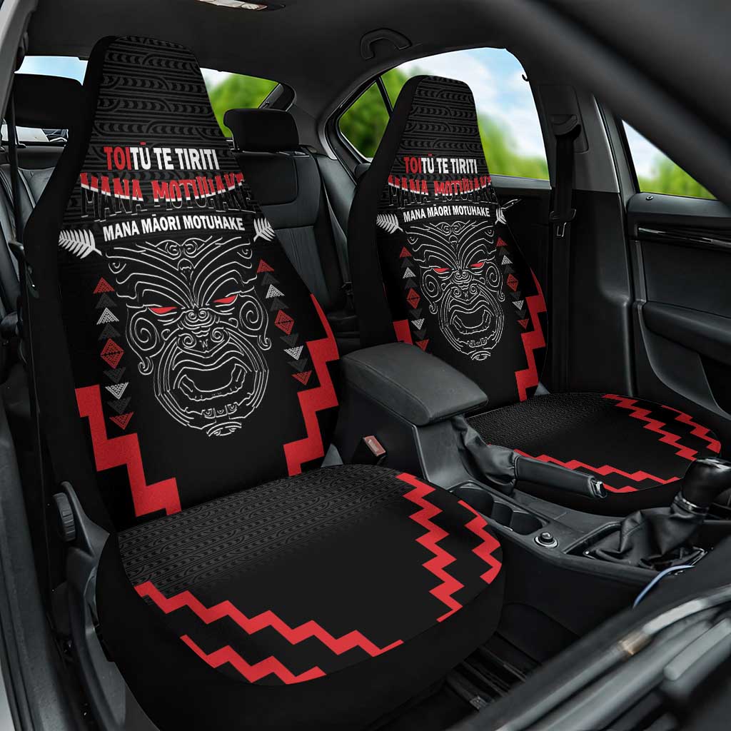 Personalised Toitu Te Tiriti Mana Maori Motuhake Car Seat Cover Aotearoa Haka Face Mix Poutama Art