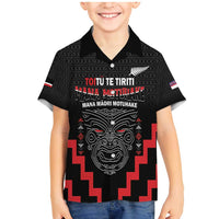 Personalised Toitu Te Tiriti Mana Maori Motuhake Family Matching Mermaid Dress and Hawaiian Shirt Aotearoa Haka Face Mix Poutama Art LT14 Son's Shirt Black - Polynesian Pride