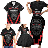 Personalised Toitu Te Tiriti Mana Maori Motuhake Family Matching Short Sleeve Bodycon Dress and Hawaiian Shirt Aotearoa Haka Face Mix Poutama Art LT14 - Polynesian Pride